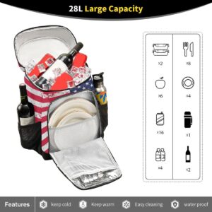 American Flag Cooler Backpacks Leakproof Backpack Cooler Insulated Lunch Cooler Bag 30 Cans Camping Coolers for Picnic Beach Road Trip