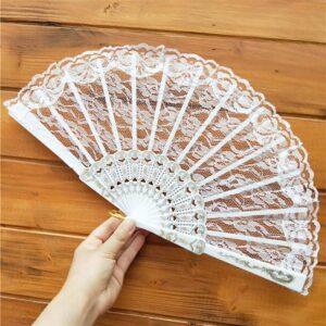 Handmade Folding Fan Chinese Style Lace Hand Held Folding Fan Dance Party Wedding Hand Fan Cool Bamboo Flower Folding Fan Handheld Fan (Color : Yellow)