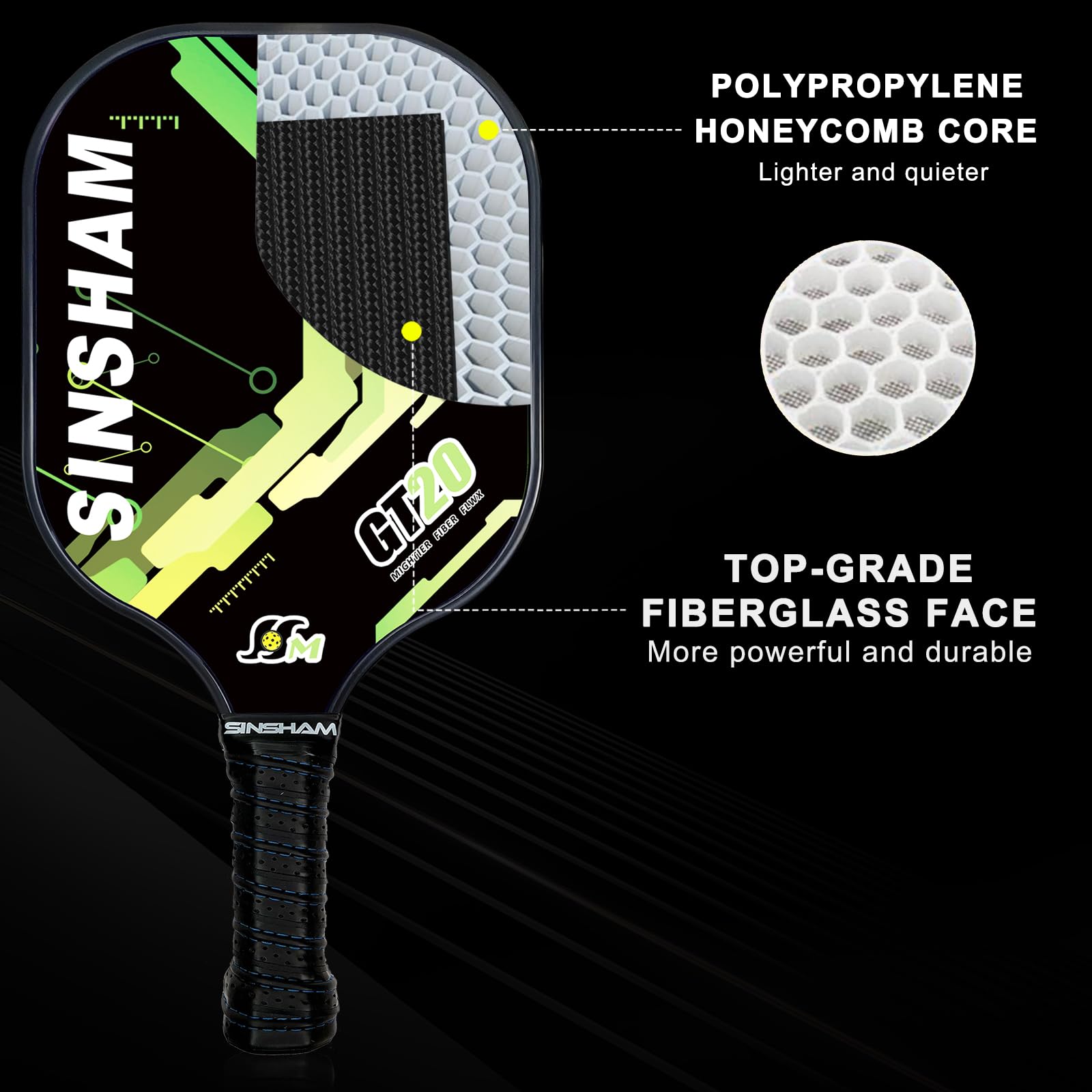 SINSHAM Pickleball Paddles Set of 4-Graphite Pickleball Rackets Set Includes 4 Pickleball Paddles&4 Pickleball Ballsp&1 Portable Drawstring Bag