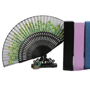 Handmade Folding Fan Peacock Fan Ancient Wind Female Fan Ladies Folding Fan Ethnic Wind Small Fan Handheld Fan