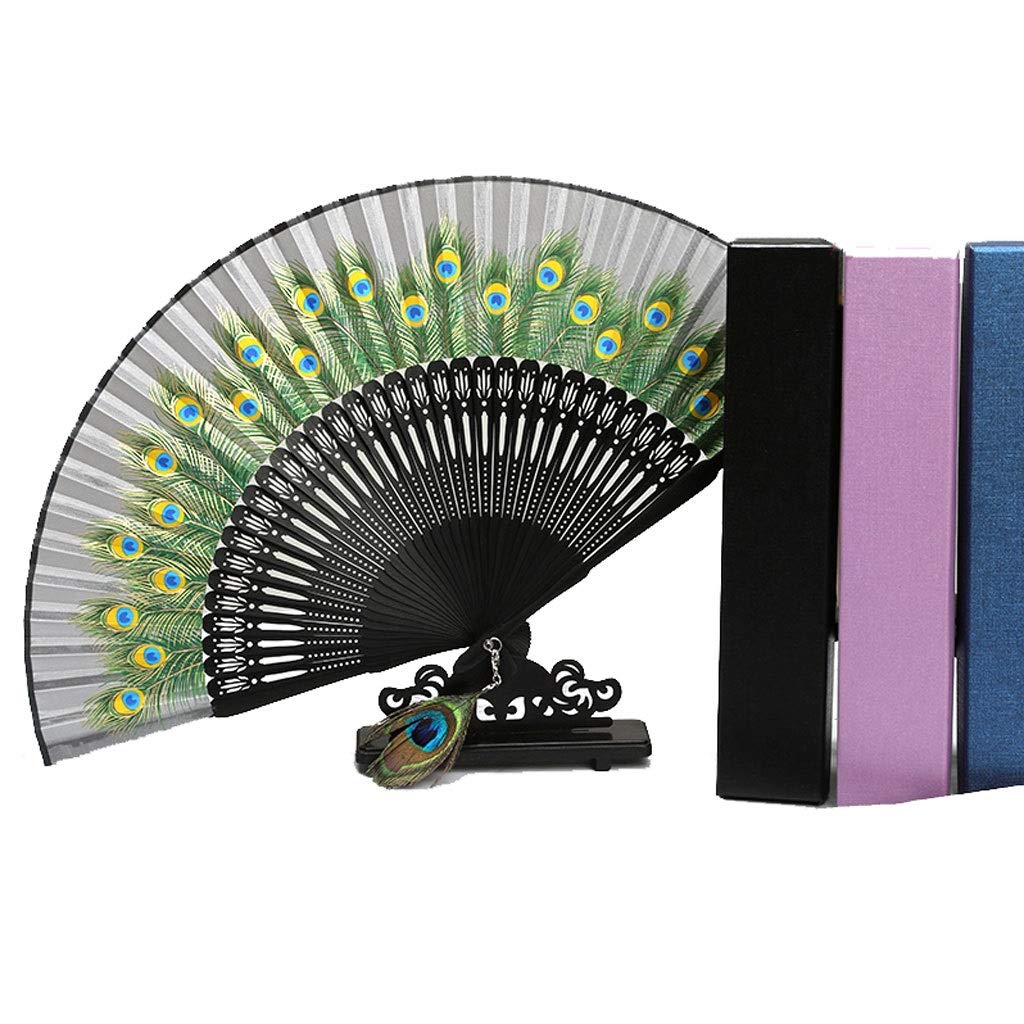 Handmade Folding Fan Peacock Fan Ancient Wind Female Fan Ladies Folding Fan Ethnic Wind Small Fan Handheld Fan