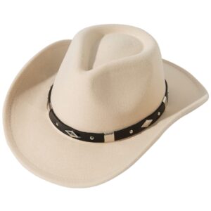 joyebuy classic wide brim women men western style cowboy cowgirl hats with buckle belt (medium, beige)