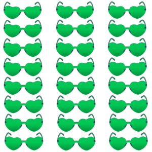 NUDALA Heart Rimless Sunglasses Love Candy Bachelorette Party Glasses Funky Transparent Sunglasses Party Favor (24 GREEN)