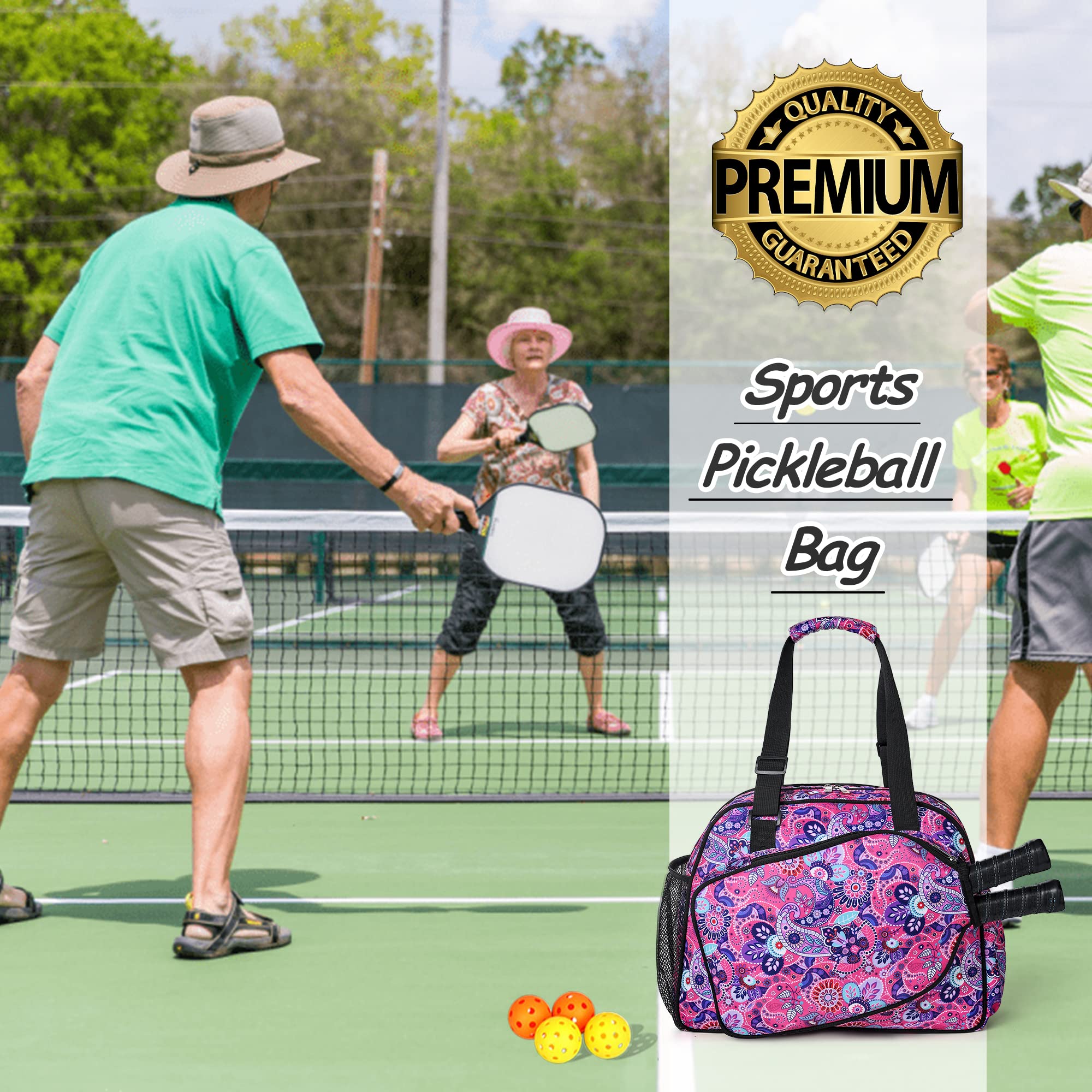 Boulder Bee | Premium Pickleball Bags | PickleBall Tote Bag for Women | Women’s Hand/Shoulder Gym Bag w Water Bottle Holder | With Racquet/Paddle Holder (Bright Pink)