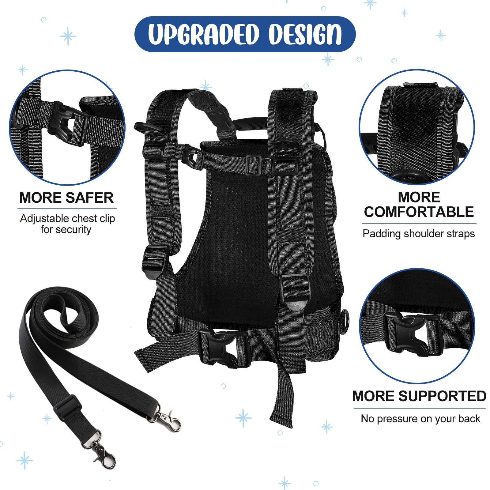 Odoland Ski and Snowboard Training Harness for Kids, Skiing Strap with Backpack, Adjustable Seat Strap and Easy Lift Handle, Speed Control Teaching, Perfect for Kid Beginners Boy and Girl,Black