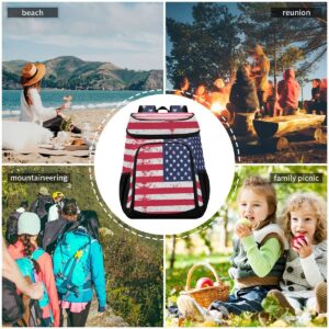 American Flag Cooler Backpacks Leakproof Backpack Cooler Insulated Lunch Cooler Bag 30 Cans Camping Coolers for Picnic Beach Road Trip