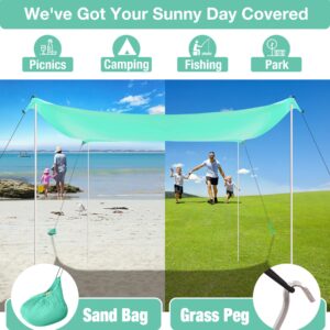 ADesign Windproof Beach Tent Sun Shelter with 8 Sandbags, Wind Resistant Large Family Beach Canopy with Sand Shovel, UPF50+, 6.5 FT Tall, Easy Setup Sun Shade for Beach Vacation