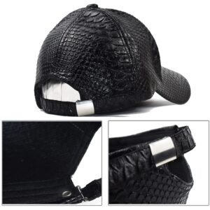 IZUS Women-Men PU-Leather Snakeskin-Embossed Baseball-Cap Cool-Hip-Hop Trucker-Hats Adjustable Casual-Dad-Hat for Medium Black