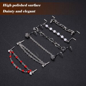 TEN MIRO Nose Chain Piercing Across Nose Surgical Steel Nostril Piercing Jewelry CZ L Shaped Nose Studs and Heart Chain 20g Nose Chain Piercing for Women(3.8MM)