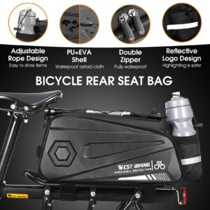 West Biking Bike Rear Seat Bag, Double Water Resistant, Zipper, Bicycle Trunk Pannier, 8.6L Capacity Waterproof Backseat Carrier Cargo Pouch with Strap & Rain Cover For Cycling