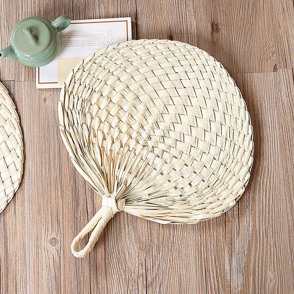 Handmade Folding Fan Chinese Style Handmade Fan Natural Hand Weaving Fan Blades Portable Cooling Fan for Camping Hiking Handheld Fan (Color : Natural)