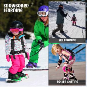 Odoland Ski and Snowboard Training Harness for Kids, Skiing Strap with Backpack, Adjustable Seat Strap and Easy Lift Handle, Speed Control Teaching, Perfect for Kid Beginners Boy and Girl,Black