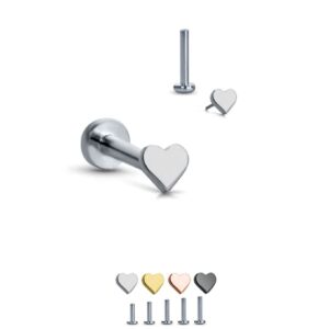 Titanium Labret Monroe Ear Cartilage Threadless Push Pin Nose Stud Black Heart 5/16" (8mm) Post 16G