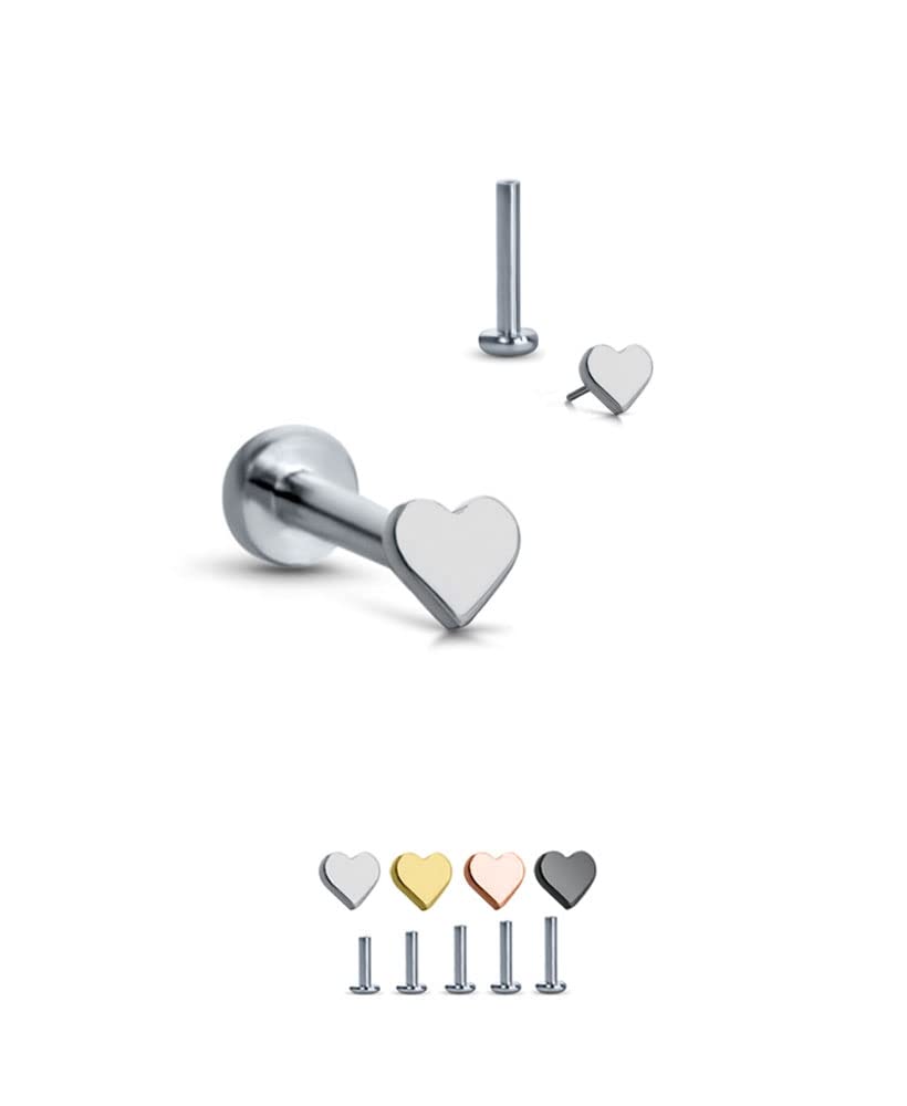 Titanium Labret Monroe Ear Cartilage Threadless Push Pin Nose Stud Black Heart 5/16" (8mm) Post 16G