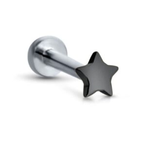 Nose Ring Bling Titanium Labret Monroe Ear Cartilage Threadless Push Pin Nose Stud Black Star 1/4'' (6mm) Post 18G