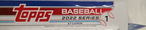 2022 Topps Series 1 Factory Sealed Hanger Box with 67 Cards including Possible Rookies Autographs and Jersey Cards