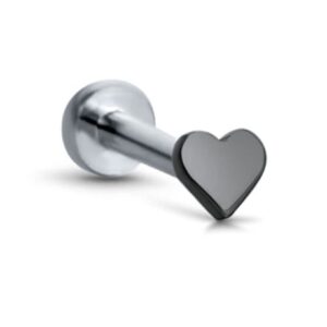 Titanium Labret Monroe Ear Cartilage Threadless Push Pin Nose Stud Black Heart 5/16" (8mm) Post 16G