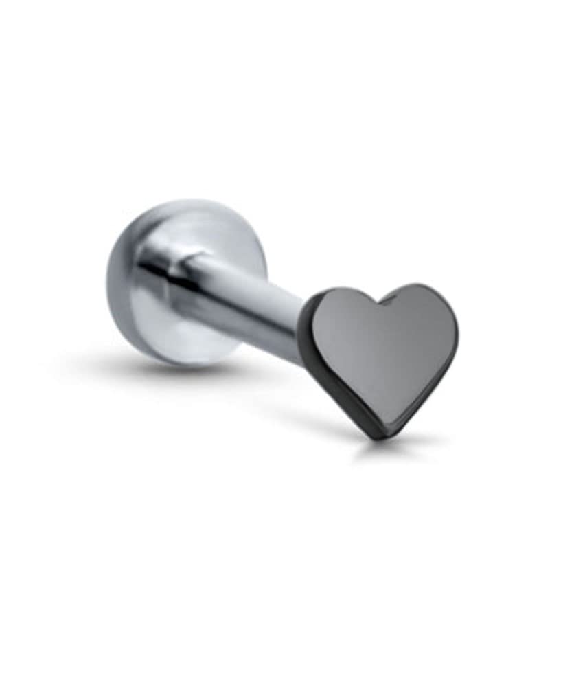 Titanium Labret Monroe Ear Cartilage Threadless Push Pin Nose Stud Black Heart 5/16" (8mm) Post 16G