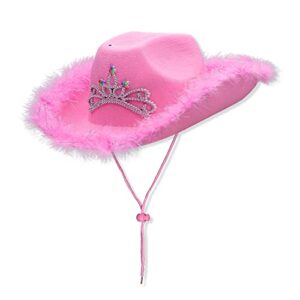 COLLECT PRESENT Light up Pink Cowboy & Cowgirl Hat for Women | Western Cowboy Style Light Up Tiara with Pink Bandana and Pink Heart Shape Sunglasses