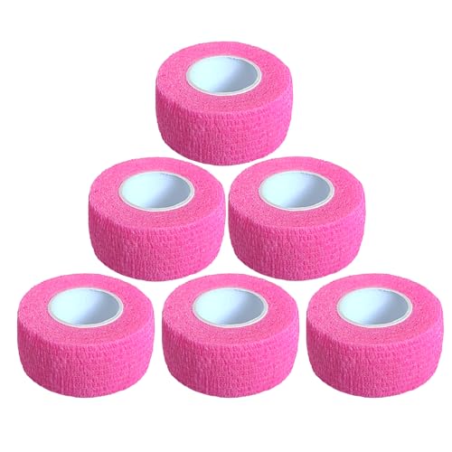 Baisunt 6 Pack 1 Inches Cohesive Bandage Self Adhesive Wrap Elastic Self Adherent Vet Wrap Breathable Self Stick Tape for Wrist, Ankle, Sports, Tatoo Wrap(5 Yards, Pink)