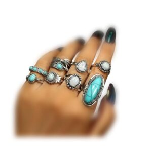 attorney bohemian stacked ring stacked knuckle ring joint knuckle rings set oval turquoise finger ring opal gemstone teardrop midi rings gothic ring for teen girl and women (a)