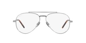 ray-ban rx8225v aviator titanium pilot prescription eyewear frames, silver/demo lens, 55 mm