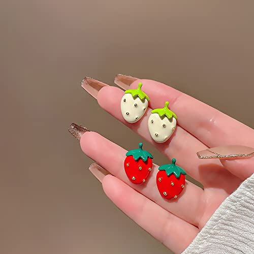 Cute Strawberry Stud Earrings for Women,Red Strawberry Earring, Enamel White Strawberry Earring for Women Jewelry (Red)