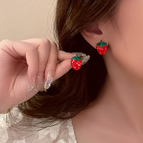 Cute Strawberry Stud Earrings for Women,Red Strawberry Earring, Enamel White Strawberry Earring for Women Jewelry (Red)