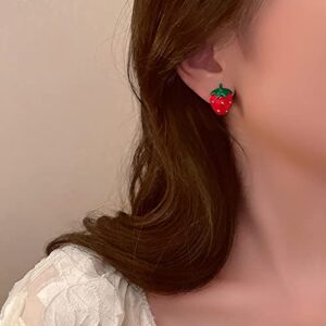 Cute Strawberry Stud Earrings for Women,Red Strawberry Earring, Enamel White Strawberry Earring for Women Jewelry (Red)