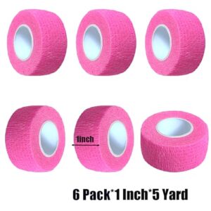 Baisunt 6 Pack 1 Inches Cohesive Bandage Self Adhesive Wrap Elastic Self Adherent Vet Wrap Breathable Self Stick Tape for Wrist, Ankle, Sports, Tatoo Wrap(5 Yards, Pink)