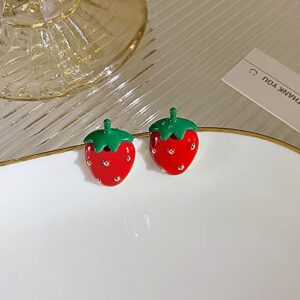 Cute Strawberry Stud Earrings for Women,Red Strawberry Earring, Enamel White Strawberry Earring for Women Jewelry (Red)