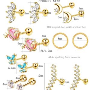 EVISPOL 7Pairs Cartilage Earring, Conch Piercing Jewelry Tragus Piercing Jewelry Helix Piercing Jewelry Daith Piercing Jewelry Rook Piercing Jewelry for Women Men-7Pairs-Gold2