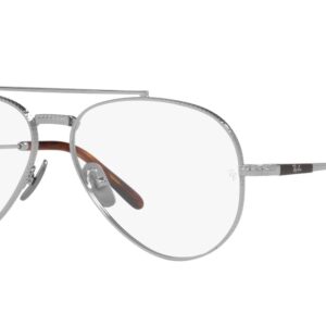 Ray-Ban RX8225V Aviator Titanium Pilot Prescription Eyewear Frames, Silver/Demo Lens, 55 mm