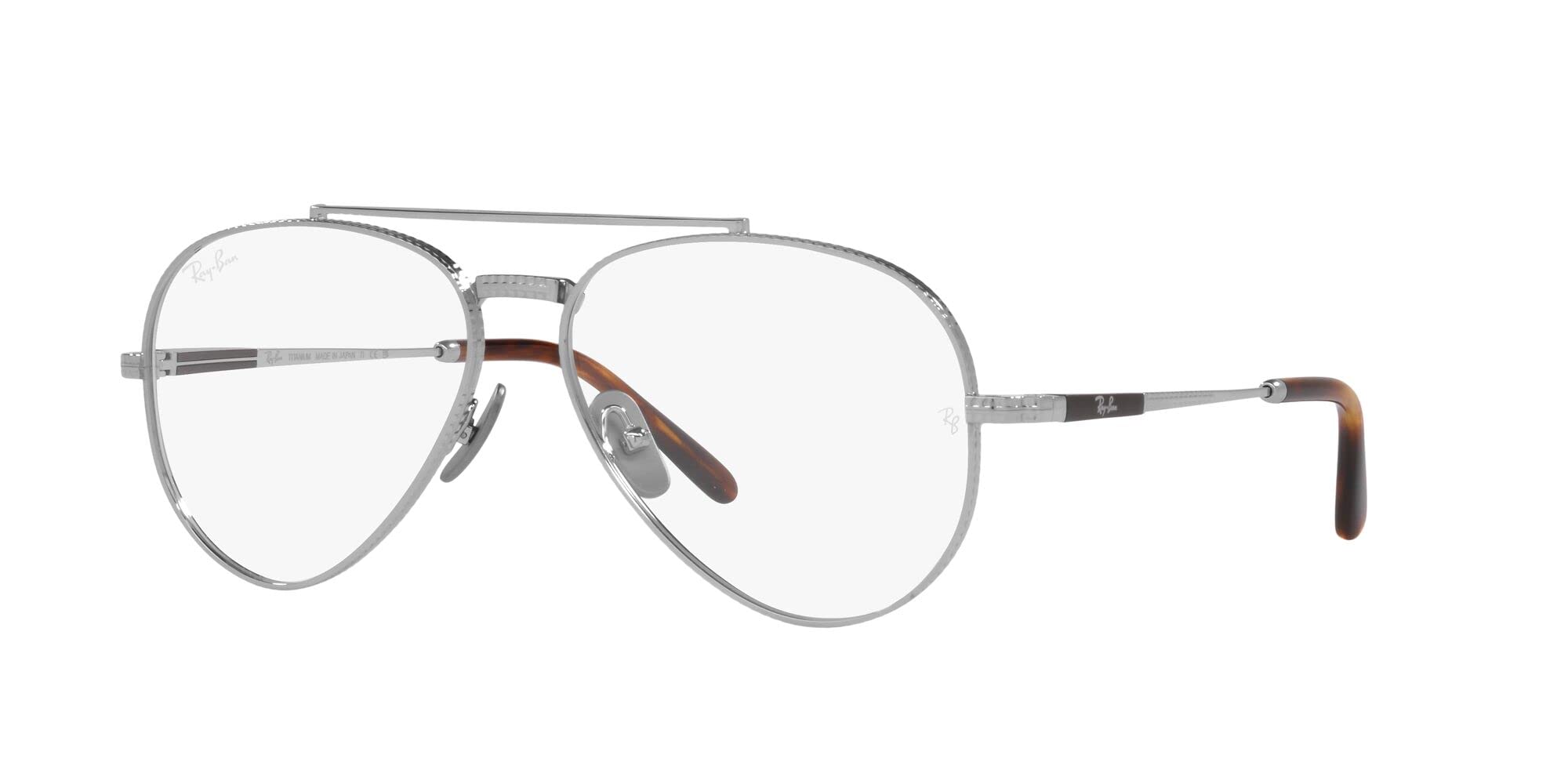 Ray-Ban RX8225V Aviator Titanium Pilot Prescription Eyewear Frames, Silver/Demo Lens, 55 mm