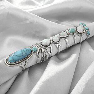 ATTORNEY Bohemian Stacked Ring Stacked Knuckle Ring Joint Knuckle Rings Set Oval Turquoise Finger Ring Opal Gemstone Teardrop Midi Rings Gothic Ring for Teen Girl and Women (A)