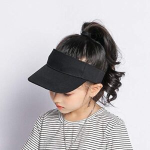 Kids Visor Sun Hat Adjustable Athletic Sports Hat 6 to 12 Years Old (Black+White, 52cm/Fit for 2-6Years)