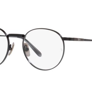 Ray-Ban RX8237V Round Titanium Prescription Eyewear Frames, Black/Demo Lens, 50 mm