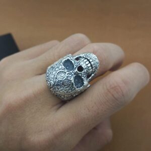 Sugar Skull Ring for Men Women sterling silver - Santa Muerte - Day of the dead Gothic Biker Ring Vintage Mexican Skull Ring Sterling Silver (8)