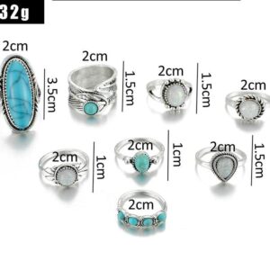 ATTORNEY Bohemian Stacked Ring Stacked Knuckle Ring Joint Knuckle Rings Set Oval Turquoise Finger Ring Opal Gemstone Teardrop Midi Rings Gothic Ring for Teen Girl and Women (A)