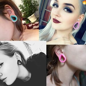 Colorful Teardrop Thin Silicone Flexible Double Flared Ear Tunnels and Plugs Boho Style Hollow Ear Piercing Gauge Expander Stretching Tunnels Comfortable Soft Sleeper Ear Plugs (00g(10mm), Black)