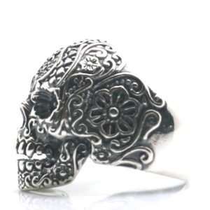 Sugar Skull Ring for Men Women sterling silver - Santa Muerte - Day of the dead Gothic Biker Ring Vintage Mexican Skull Ring Sterling Silver (8)