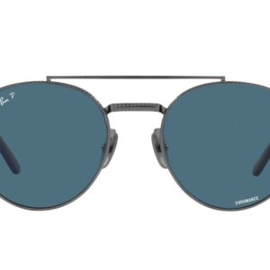 Ray-Ban RB8237 Round II Titanium Sunglasses, Gunmetal/Polarized Blue, 53 mm