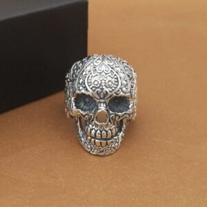 Sugar Skull Ring for Men Women sterling silver - Santa Muerte - Day of the dead Gothic Biker Ring Vintage Mexican Skull Ring Sterling Silver (8)