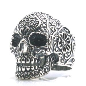 Sugar Skull Ring for Men Women sterling silver - Santa Muerte - Day of the dead Gothic Biker Ring Vintage Mexican Skull Ring Sterling Silver (8)