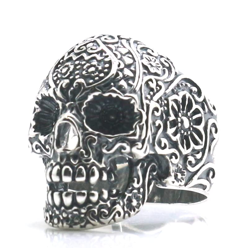 Sugar Skull Ring for Men Women sterling silver - Santa Muerte - Day of the dead Gothic Biker Ring Vintage Mexican Skull Ring Sterling Silver (8)