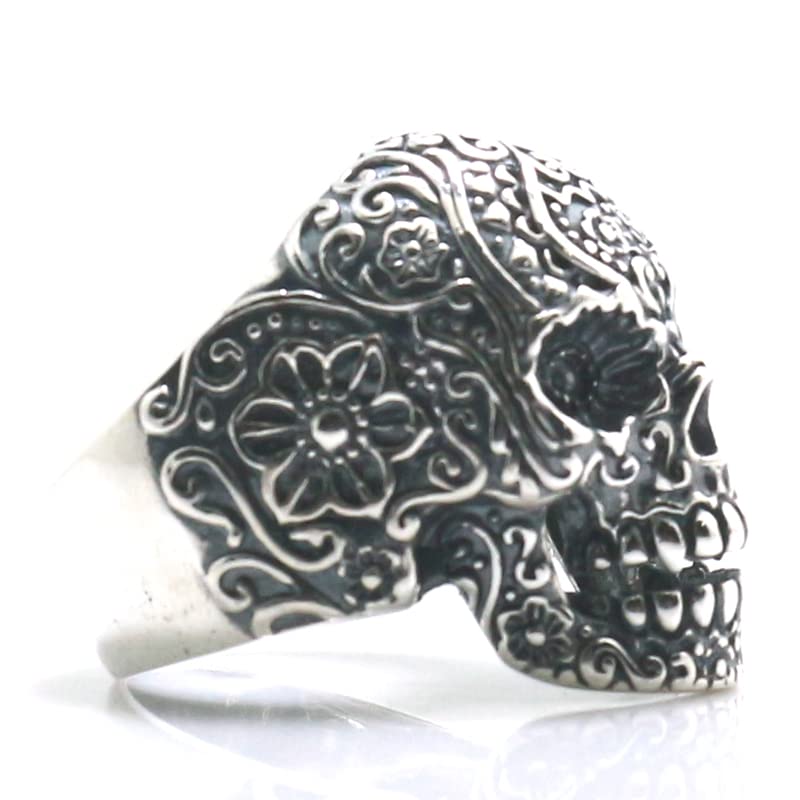 Sugar Skull Ring for Men Women sterling silver - Santa Muerte - Day of the dead Gothic Biker Ring Vintage Mexican Skull Ring Sterling Silver (8)