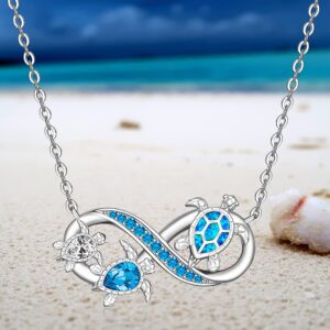 Turtle Necklace for Women Mom Sterling Silver Sea Turtle Pendant Infinity Mother and Daughter Necklaces Blue Opal Tortoise Ocean Wave Jewelry Mothers Day Gifts