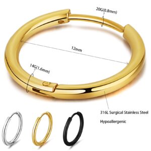 KWUNCCI Surgical Stainless Steel Hoop Earrings Small Huggie Hoop Earrings for Men Women Sleeper Cartilage Piercing Nose Ring Septum Ring Nipple Ring Body Piercing Jewelry 20G 81012mm, Stainless