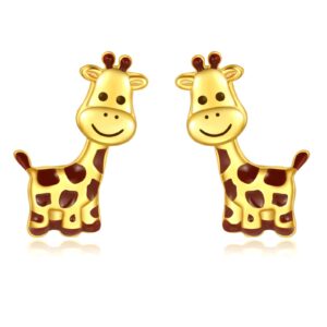 925 sterling silver animals earrings hypoallergenic stud earrings cute animal jewelry unique gifts for women (giraffe stud)