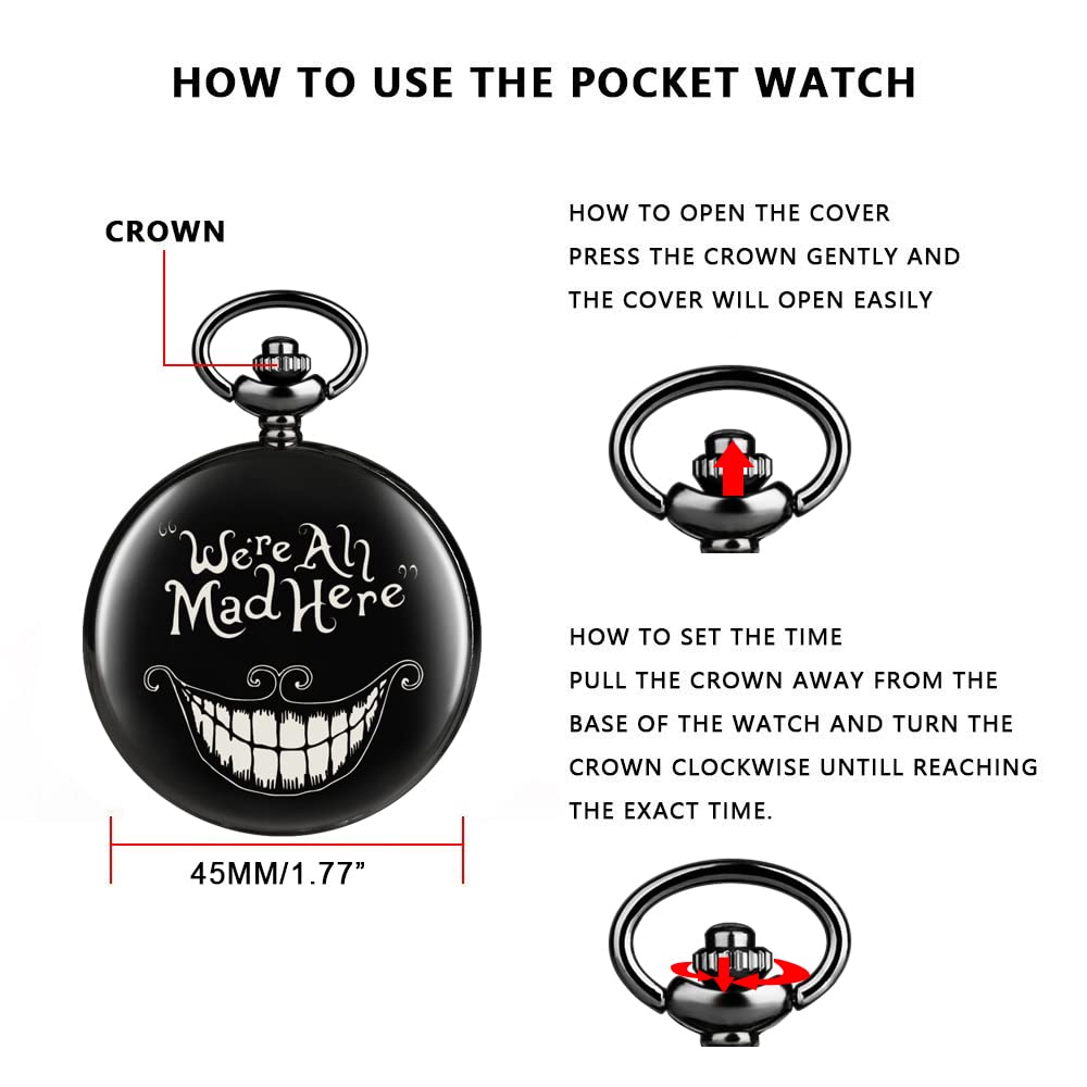 Alice Pocket Watch Lovely Pattern Quartz Pocket Watch with 37CM Chain Cosplay Best Gifts